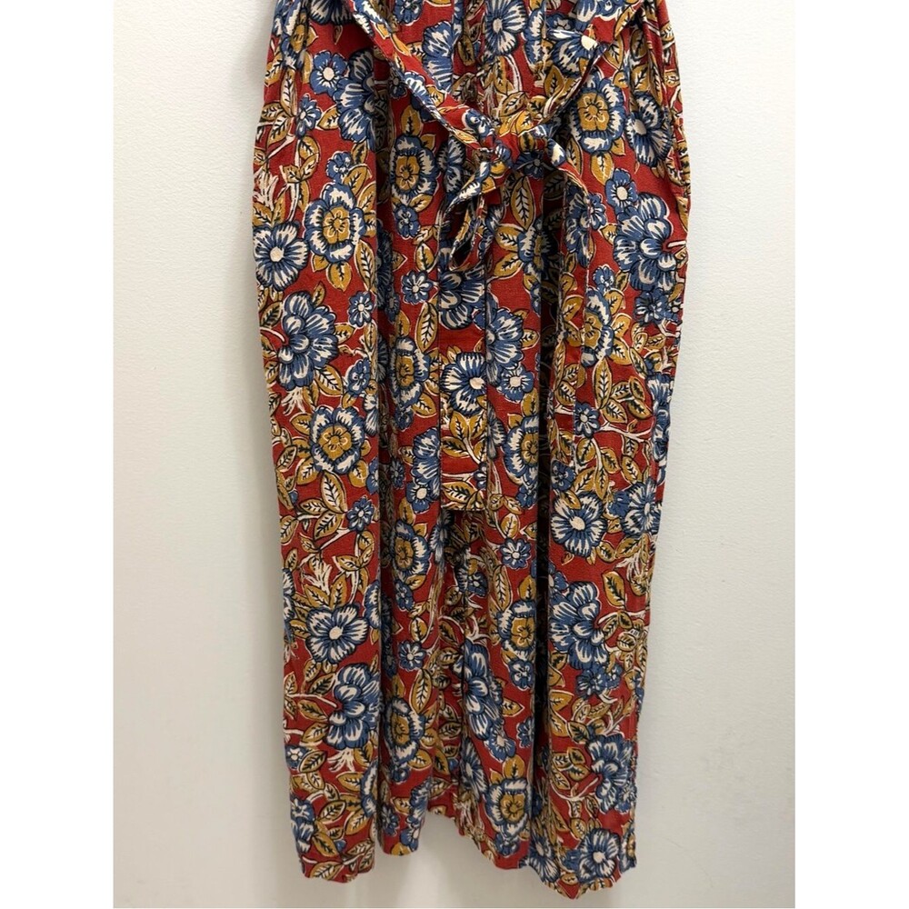 Faherty Carmel Linen Midi Dress Waist Tie Pockets in Red Desert Blossom Size XS - Picture 6 of 12